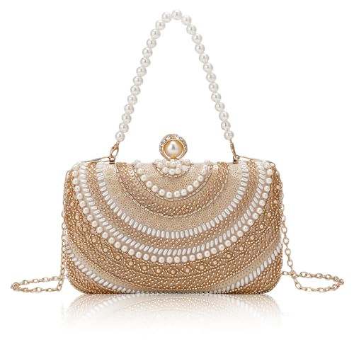 Image of Gets White Pearl Clutch Purses for Women Wedding Bride Evening Bag Formal Party Clutches Tote Handbag Prom Shoulder Bags