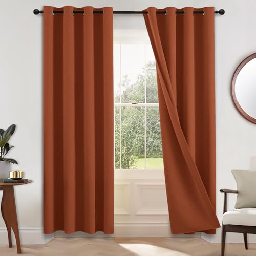 Image of COSVIYA 100% Blackout Burnt Orange Linen Curtains & Drapes 72 Inch Length | Light Blocking Full Room Darkening Grommet Insulated Thermal Window Panels for Bedroom /Living Room,52x72 inches,2 Panels