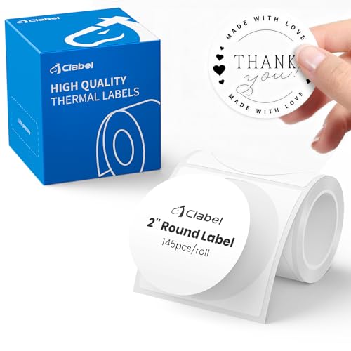 CLABEL 48mm Etiquetas Térmicas Redondas Blancas   145 uds Etiquetas Adhesivas para Impresora de Etiquetas   Impermeables, Ideales como Etiquetas de Precio, Tarros de Mermelada y Regalos