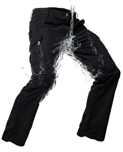 TSD.J Men's Tactical Cargo Pants, Waterproof Utility Combat Pants, Military Combat Work Trousers with Multi Pockets-Black,46W30L,No Belt