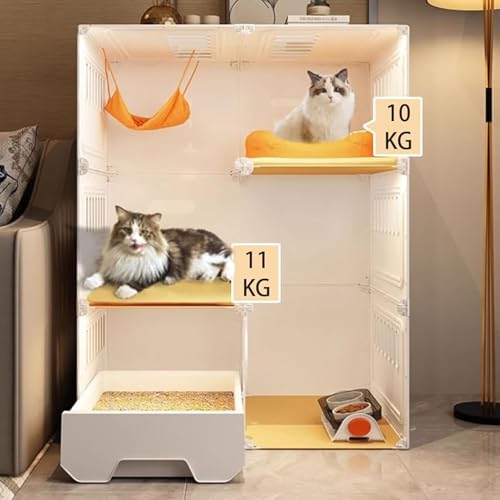 Cage pour chat avec bac à litière intégré et arbre à chat à 3 niveaux - 3