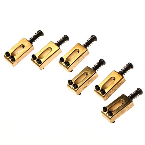 WANBY 6 Pcs Brass Gold Color Brass Saddle String Guitar Bridge with Wrench for Electric Guitar Replacement Parts - Thumbnail 3