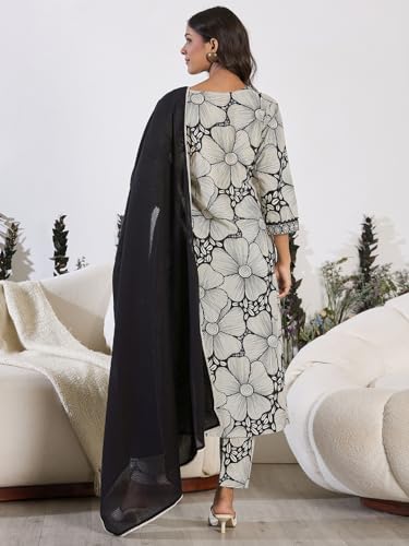 Image of INDO ERA Women's Pure Cotton Printed Straight Kurta & Pant with Dupatta Set (IESTR6723)