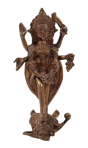 Exotic India 6" Goddess Kali Brass Statue | Maa Kali Murti Idol for Puja Temple Room, Home Decor, Office, Table Decorative