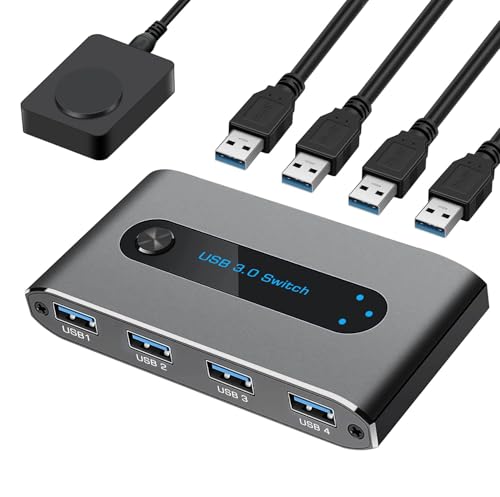 USB 3.0 KVM Switch 2 In 4 Out, 4 Port usb Switch for 2 Computer Sharing 4 Usb Device, USB KVM Switcher Box for Keyboard Mouse Printer Scanner, 5.0Gbps