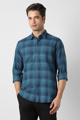 Image of Peter England Men's Checkered Cotton Shirt | Smart Casual | Full Sleeves