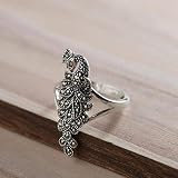Material: S925 Silber WOZUIMEI Chinesischer Stil Ring Schmuck S925 Sterling Silber Ring Vintage Thai Silber Zeigefinger Ring Eingelegt Markasit Weibliche Mode Pfau RingEinstellbare Öffnung