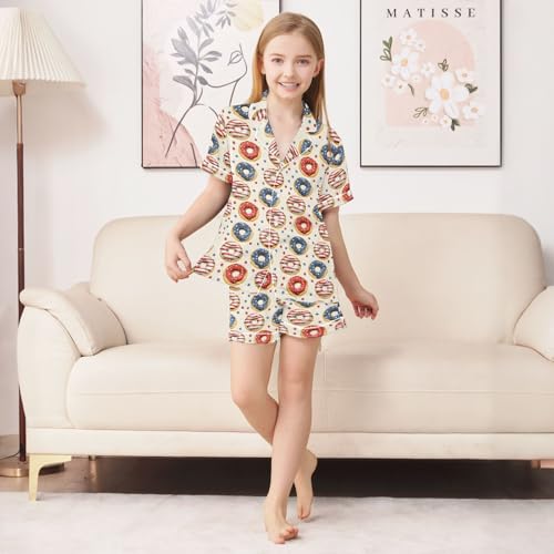 Red Blue Donut Polka Dots Summer Pajamas Set Soft Satin Pjs Sets 2 Piece Short Sleeve Sleepwear Casual Clothes4