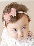 Baby Mädchen Stirnbänder Weiß Dehnbare Stirnband Doppelspitze Spitzebowknot-Haarband Weich Baby Hairband Neugeboren Haarschmuck Babygeschenke für Neugeborene(Rosa Schleife)