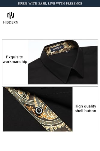 Image of HISDERN Mens Business Dress Shirts Long Sleeve Casual Button Down Shirt Formal Inner Collar Contrast Shirt for Men Wedding