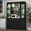 Kitchen Pantry Cabinet 787 Tall Glass Display Cabinet Large Kitchen Storage Cabinet with Glass Doors Drawers Kitchen Hunch with Adjustable Shelves for Dining Room Living Room