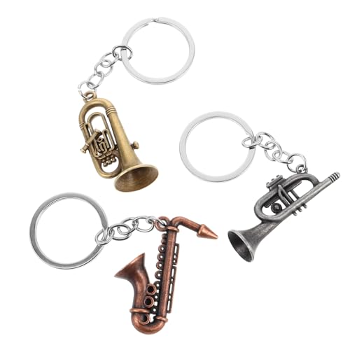 FELTECHELECTR 3 Pezzi Portachiavi Sax Vintage in Metallo Forma Tromba, Ciondoli Musicali per Musicisti, Bomboniere e Decorazioni Festa Dj, Set di Ornamenti Ricordo
