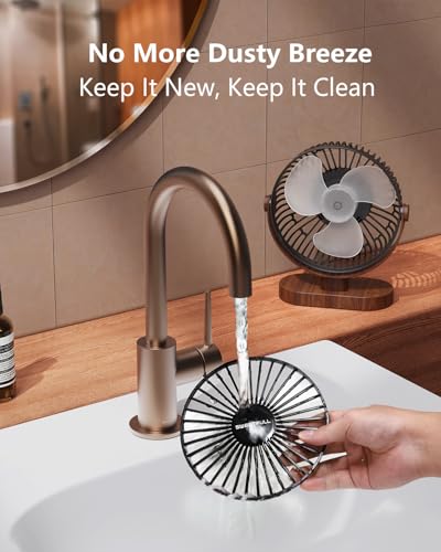SWEETFULL 6.5 Inch USB Small Desk Fan, 3 Speeds Quiet Portable Desktop Table Fan, 360° Adjustment Personal Mini Fan for Home Office Car Outdoor Travel (Black wood grain) - Image 5