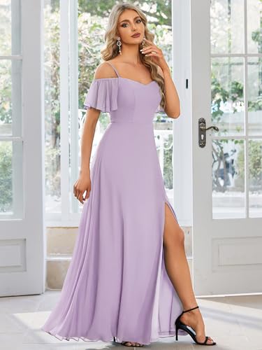 Image of Ever-Pretty Women's Formal Dresses Off Shoulder Short Sleeve Split A-Line Floor Length Bridesmaid Dresses 0237