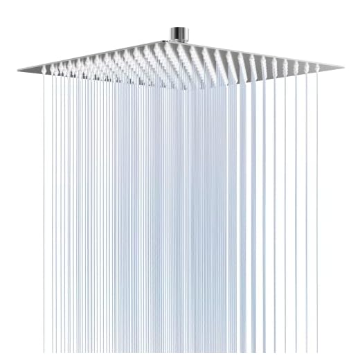 Derpras 12 Inch Square Rain Shower Head, 304 Stainless Steel, Ultra Thin High Pressure Bathroom Rainfall Showerhead (Brushed Nickel) (196 Jets)