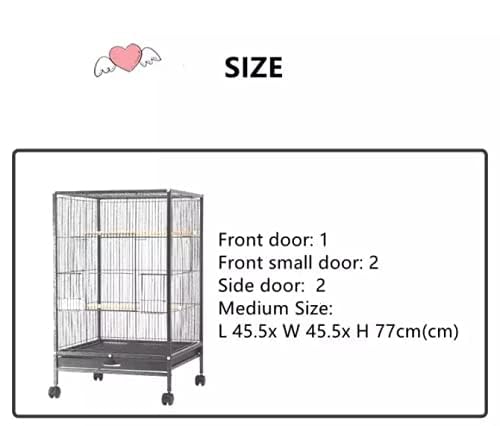 Image of Foldable Metal Bird cage,Villa for Budgies, Zebra Finches,Java,Cocktail, Conures,Alexander Parrot, Green Parrot with Stand,Wheel,2cups and 2 Perch Sticks,2 Side Doors- White Color