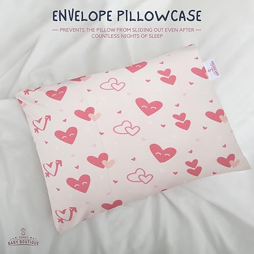 Image of Pink Hearts - Kona's Perfect Childrens Pillow with Softest Toddler Pillowcase - 13 x 18 inch Pillow - Kids Pillow 2 Year Old