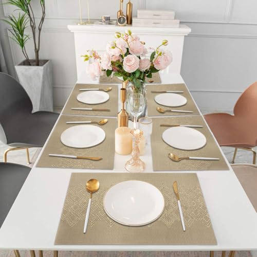 Image of Amazon Brand - Umi PVC Vinyl Wave Design Placemat ST10002TH - Heat Resistant, Wipe Clean, Anti-Skid Table Mats for Dining Table, KitchenHome Decor (30x45 CM Gold Set of 6)