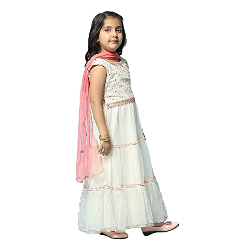 Image of BIBA Girl Cotton Tiered Embroidered Lehenga Set