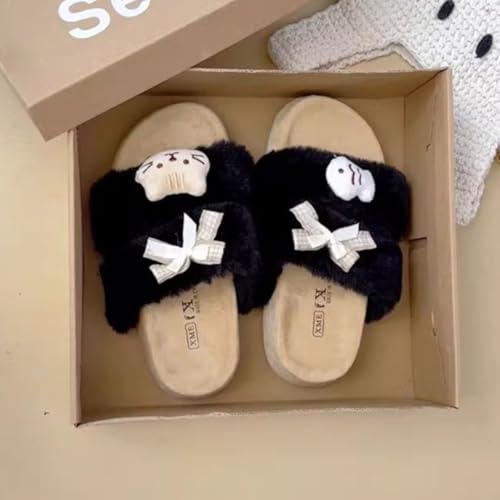 ZQW Women's 3D Cat & Fish Plush Fuzzy Slippers Y2K Kawaii Non-Slip Platform House Shoes Casual Cute Animal Slides Outdoor2