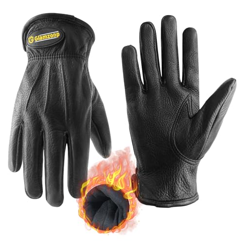 HANDLANDY Leather Winter Work Gloves, 3M Thinsulate Lining Deerskin Warm Working Gloves