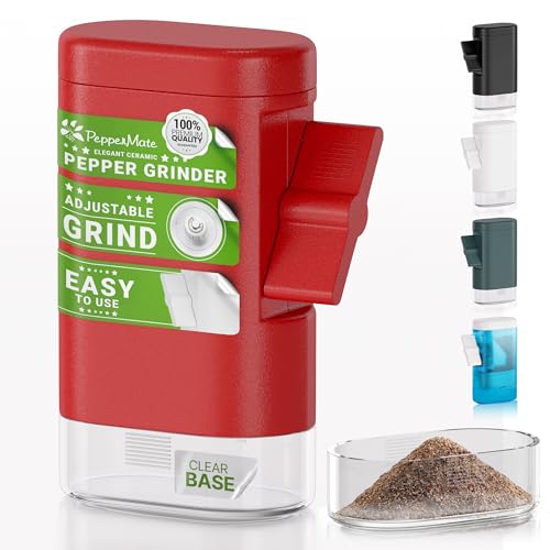 Traditional Pepper Mill- Manual High Volume Peppercorns and Salt Grinder with Ergonomic Turnkey Handle and Ceramic Precision Mechanism with Adjustable Grind for the Gourmet Chef (Red)