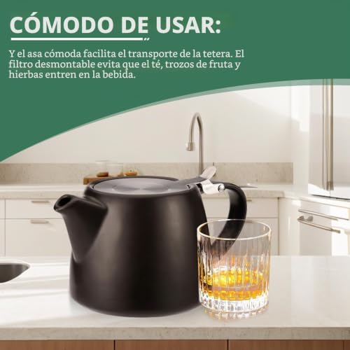 Miniatura 4 de Tetera Con Colador, 500 Ml, Tetera De Cerámica Negra, Olla De Té De Porcelana, Accesorios Para Té Suelto, Aislada Y Sin Goteo, Calor Duradero