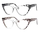 SOOLALA Womens Leopard Pattern Cat Eye Reading Glasses Quality Eye Glass Frame, BlackTea, 2.75