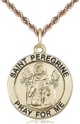 14kt Gold Filled St Peregrine Pendant on a 18 inch Gold Filled French Rope Chain.