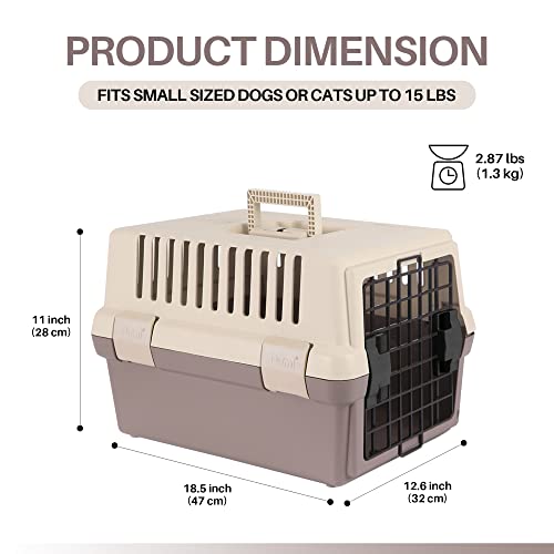 Upit Pet Carrier - Airline Approved Dog Carrier With 2-Way Door - Cat Carrier With Handle & 4 Sides Ventilation - Plastic Dog Kennel For Traveling - For Small Dogs & Cats Up To 15 Lbs. [Brown] #TOP3