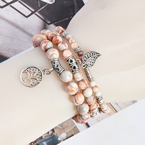 Image of YGLINE Tree of Life Yoga Healing Stone Bracelets,Multilayer Lotus Chakra Stone Reiki Bracelet Sets,Anxiety Crystal Natural Stone,for Women Stress Relief