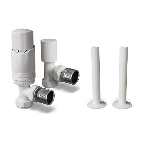 Uk Radiators White With Pipe Covers White Radiator Valves 15Mm Angled Lockshield Valve In White And Gloss Finish - Classy And Modern Design 1/2" X 15Mm Angled Radiator Valves - With White Gloss 130Mm Pipe Covers