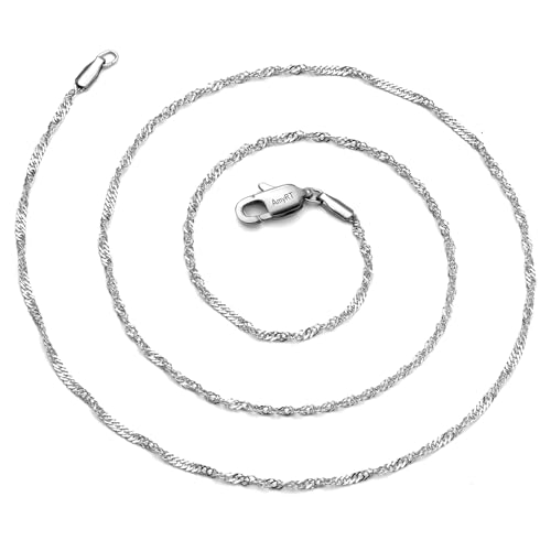 AmyRT Jewelry 2mm Titanium Steel Silver Singapore Chain Necklaces for Women 16 to 30 in