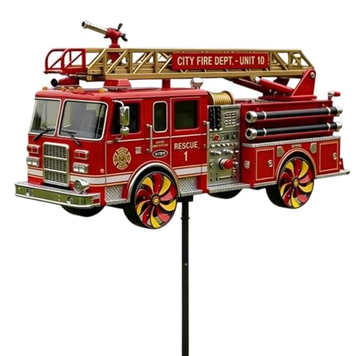 Giratorio de Suelo para Camión Bombero, Veleta Decorativa Resistente a la Intemperie, Molinos de Viento Metálicos con Decoración Artística y Estaca, para el Jardín Patio Suelo Terraza Casa Rural y Día