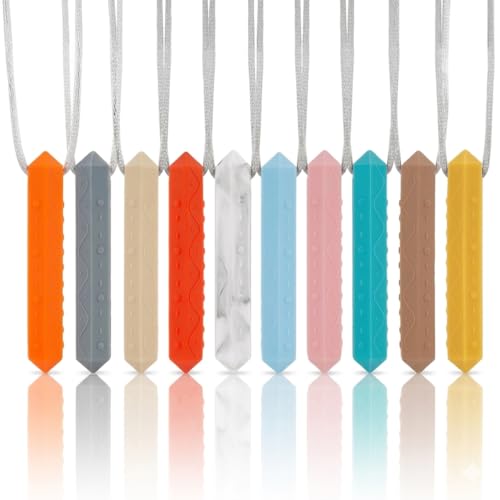 KEFU Kaukette Kinder Silikon Beißkette mit Struktur Kauschmuck für Fokus & Entspannung Tragbarer Kauanhänger gegen Unruhe & Nägelkauen (10er Set)