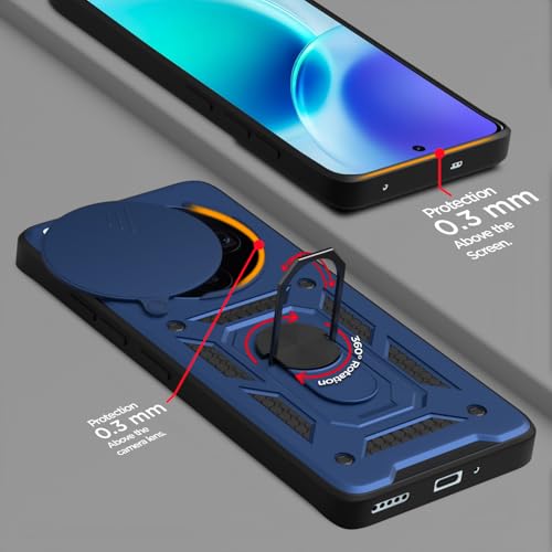 Image of Pikkme Back Cover for Vivo X300 5G | 360 Protection Case | Sliding Camera Shield Cover & Ring Holder Stand D10 Tough Armor Bumper Case (Blue)