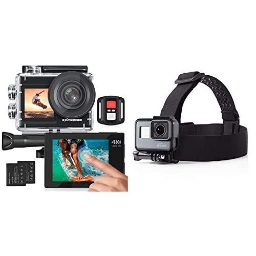 Exprotrek 4K-Action-Kamera mit Touchscreen, EIS Einstellbarer Blickwinkel, 40 m wasserdichte...