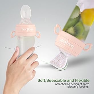 Baybee 2 in 1 Silicone Baby Food Feeder & Fruit Nibbler Pacifier for Babies | Infants Food Feeder with Spoon Squeezy Teethers for Babies | Hygenic & BPA Free Extra Soft teethers for 6 to 12 Months