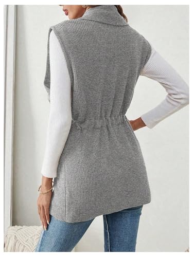 Verdusa Women's Open Front Drawstring Waist Knit Cardigan Vest V Neck Sleeveless Outerwear2