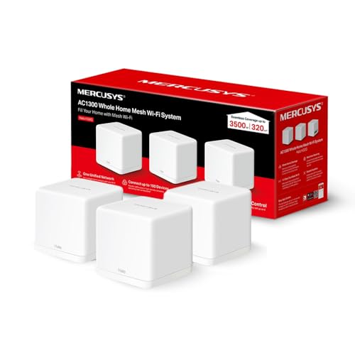 MERCUSYS Halo H30G (3-PACK) - Sistema Wi-Fi Mesh AC1300 para toda a casa, 2 portas Gigabit 10/100/1000 Mbps, cobertura de até 320 m², configuração fácil de aplicativo