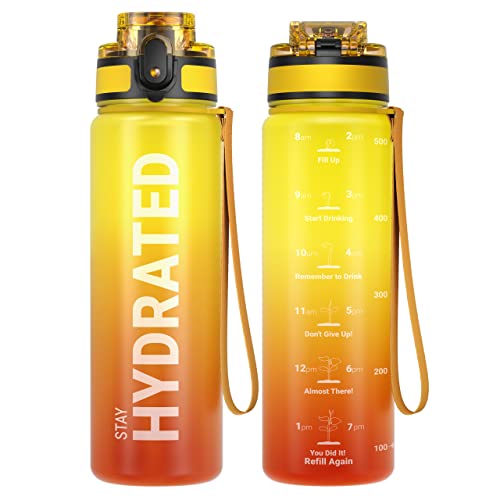 Sahara Sailor Water Bottles, 17oz Motivational Sports Water Bottle with Time Marker - Times to Drink - Tritan, BPA Free, Wide Mouth Leakproof, Fast Flow Technology with Clean Brush (1 Bottle)