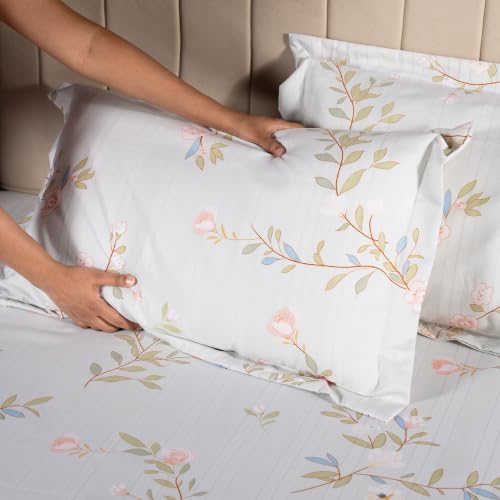 Image of Home Elegance from House of Mytrident | Linen Feel Bed Sheet for Double Bed King Size with Two Pillow Covers | Ultrasoft | Floral 274cm x 250cm | myTrident - Birch Mint