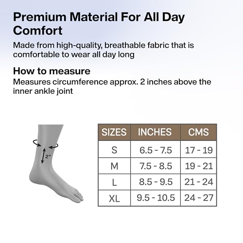 Image of FOVERA Ankle Compression Sleeve, Ankle protector for Men & Women, for Heel Pain Relief, Ankle Support & Plantar Fasciitis (Size - S, 1 Pair)