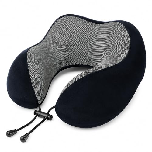 Image of Zollyss Memory Foam Travel Neck Pillow, U Shape Neck Pillow for Travel, Airplane, Car & Office, Soft Neck Support Pillow with Adjustable Lock and Washable Cover, Navy Blue