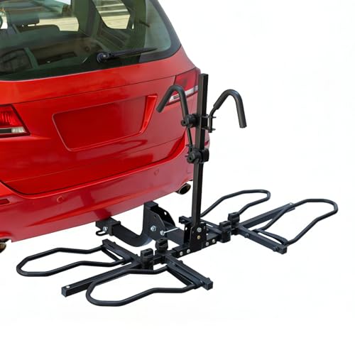 Bike Rack Hitch Carrier for Car - 2 Electric Ebike Trunk Mount Racks for Suv Truck Rv Jeep 2 Inch Receiver - Foldable Heavy Duty Fat Tire Two Bikes Rack Holder for Tow Jeep - Double Bike Rack Tray 2in