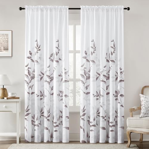 HOMEIDEAS Non-See-Through Dry Rose and White Privacy Sheer Curtains 52