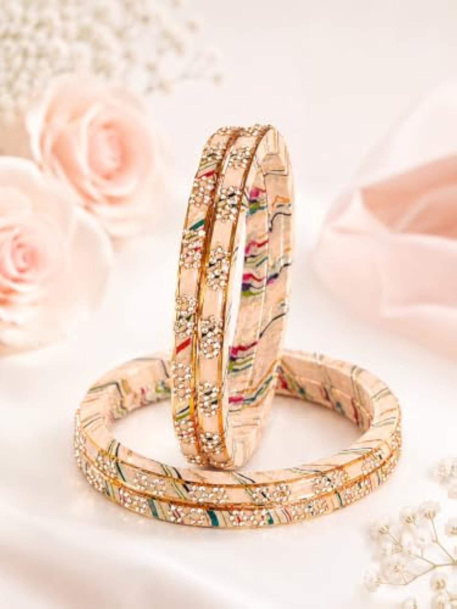 Women's Lac Bangle Set with Floral Bangles, Festive Style