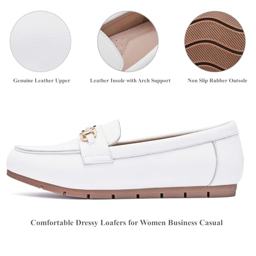 Image of Genuine Leather Loafers for Women Driving Moccasins Business Casual Work Shoes Comfortable & Lightweight Womens Dress Flats Slip On Shoes