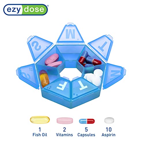 Image of EZY DOSE Weekly Pill Organizer and Planner, Travel Pill Planner, 7-Sided, Blue (67009BLAMT) (Pack of 2)