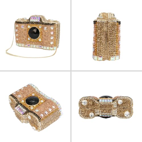 Image of UMREN Novelty Crystal Camera Shaped Clutch Purse for Women Sparkly Rhinestones Evening Clutch Bag Glitter Bridal Prom Handbag